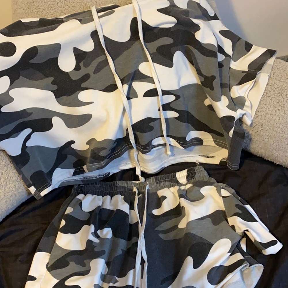Two set fashion nova camouflage gray and black